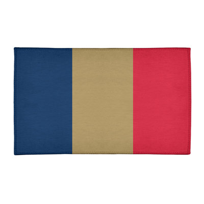 Tapis bleu marine/doré/rouge rayé