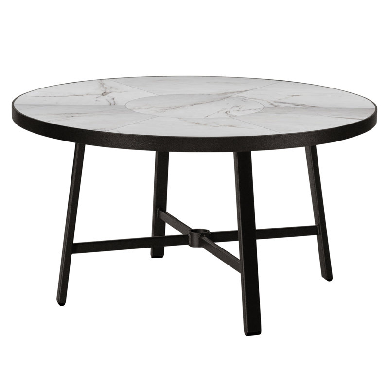 Marin Outdoor Round Dining Table, 42" W x 42" L x 29.75" H, Pallazo White, Carbon Black