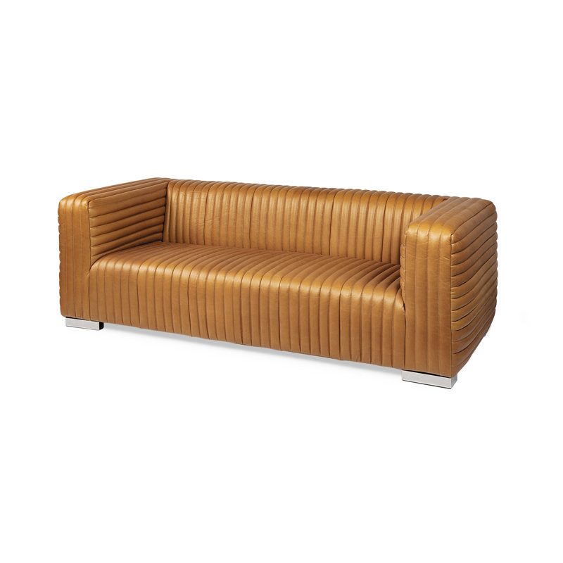 Canapé Mcnew, Cuir véritable brun, H 26,5 po x l 82,5 po x P 38,5 po