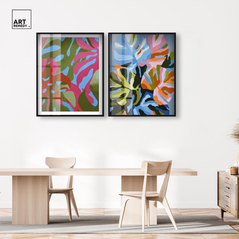 Ensemble de 2 boîtes murales bleu sarcelle et corail côtières avec art par Shadowbox, 37 x 46, H 46 po x l 37 po