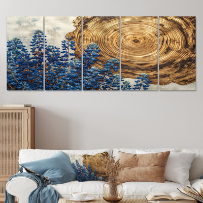 Fleurs bleues sur un toboggan en bois II - art mural bleu - art mural traditionnel pour le salon