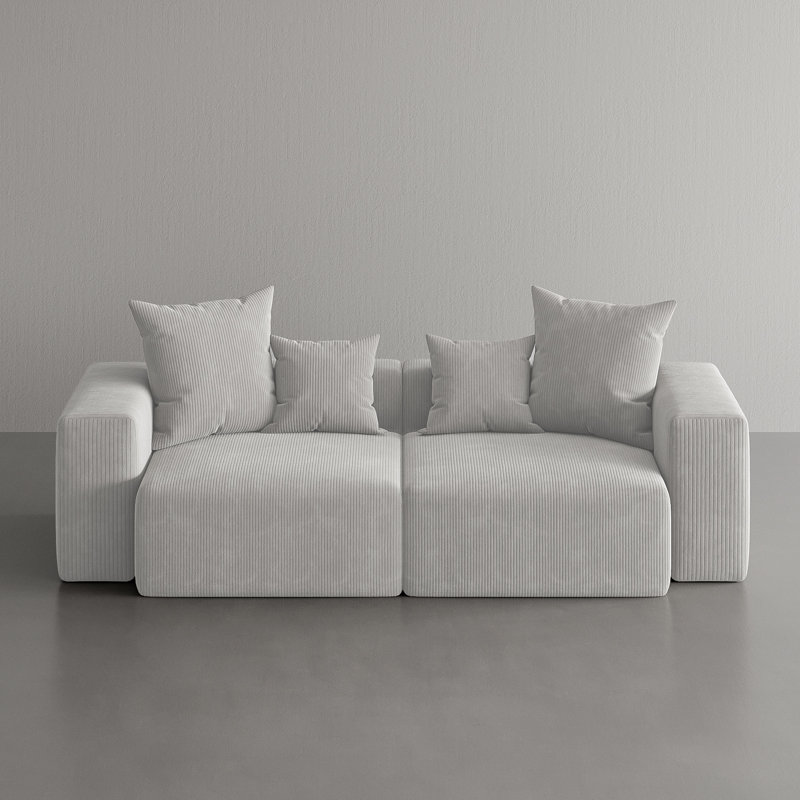 2-Piece Upholstered Corduroy Modular Sectional Sofa  – Fully Compressed, No Assembly Required, Light Grey