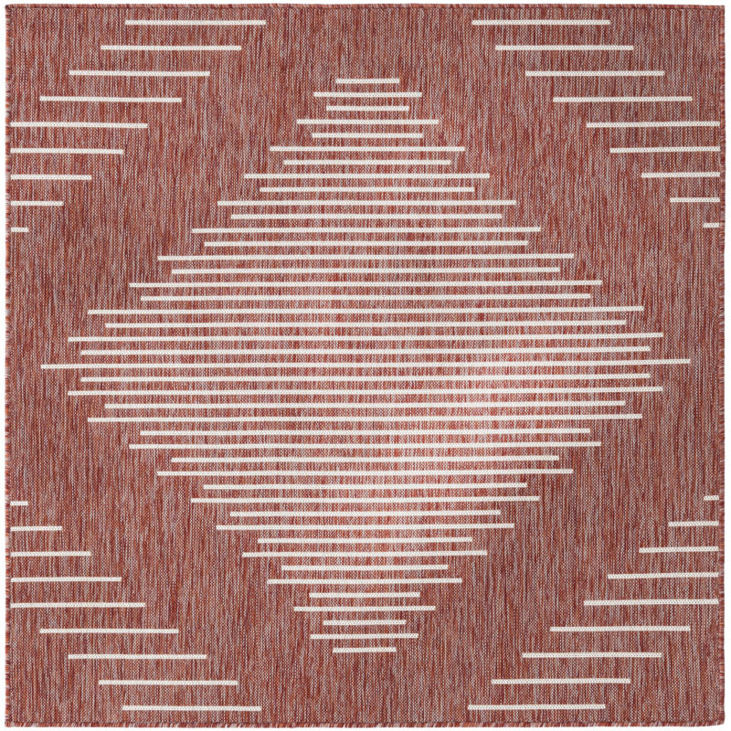 Outdoor Iris Area Rug Brick Color, Square 5'3"