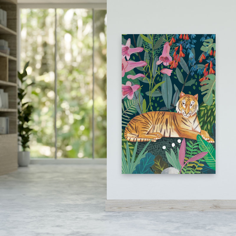 Tiger In The Jungle Abstract Tiger Flower Forest Wall Art Print, 152.4cm H x 101.6cm W