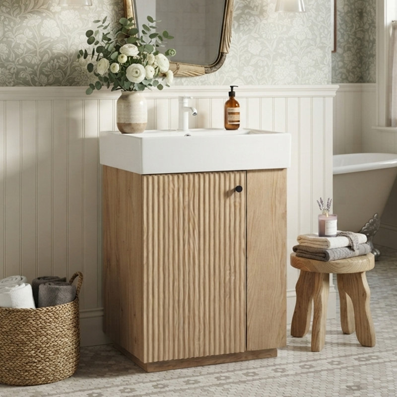 Meuble-lavabo simple 22 po avec plateau en céramique, Bois, Left Hinge