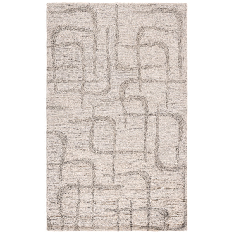 Jannely Ebony Hand Tufted Wool/Cotton Abstract Rug in Beige/Light Gray, Rectangle 3' x 5'