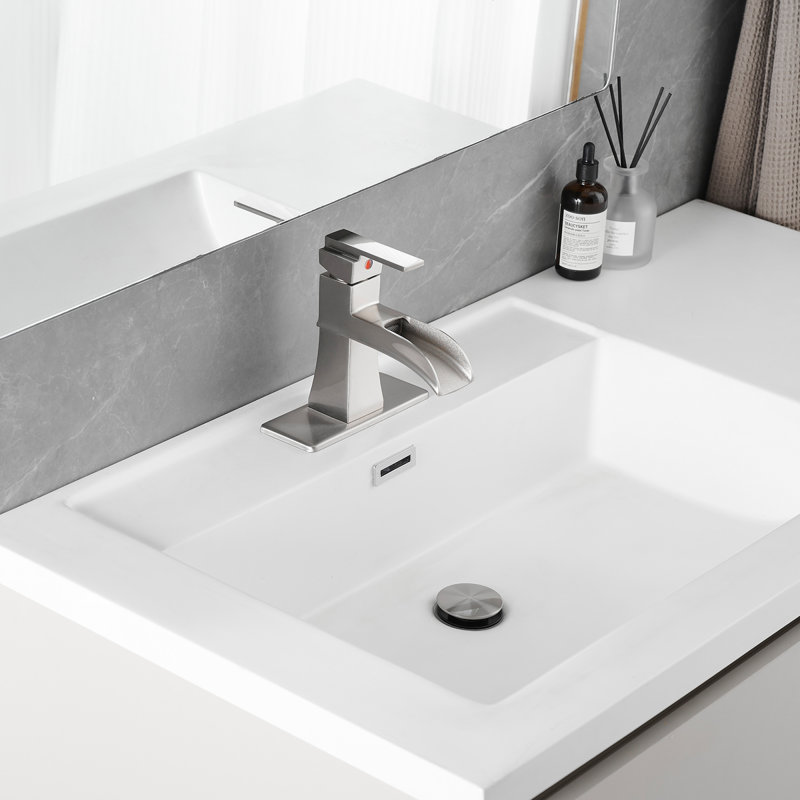 Robinet de lavabo de salle de bain moderne en nickel brossé avec bonde escamotable Waterfall