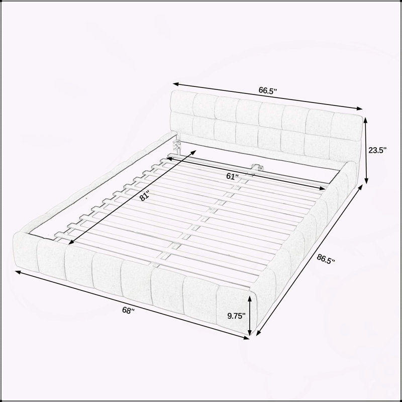 Lit plateforme tapissier luxueux avec tête de lit pour un confort ultime, Beige