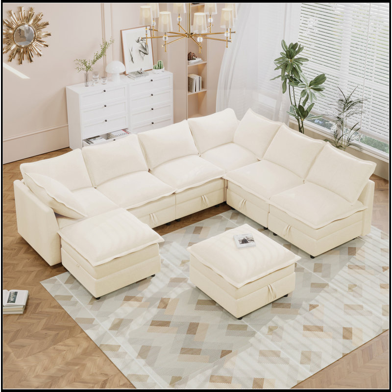 Canapé-lit modulaire 8 pièces avec rangement Mirod, Beige