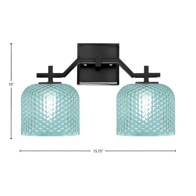 Bar pour salle de bain Headland illustré avec verre texturé fumée de 6 po, H 10 po x l 15,75 po x P 6 po, Noir, Deux lumières