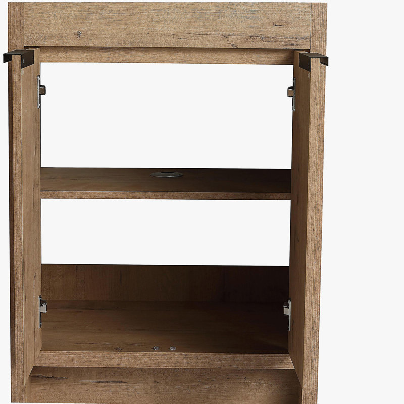 Coiffeuse autoportante de 24 po avec bol en céramique blanche et 2 portes d'armoire à fermeture en douceur, Imitation chêne