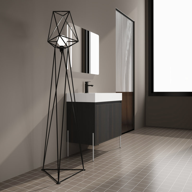 Meuble-lavabo moderne avec lavabo en résine et chêne foncé