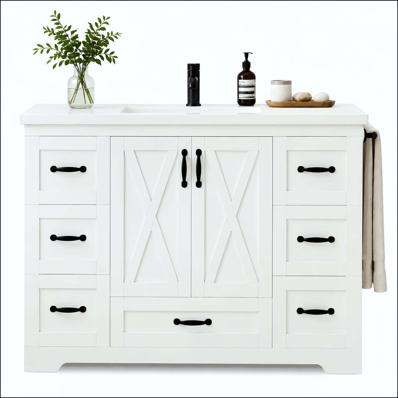 Meuble-lavabo 48 po avec 7 tiroirs Farmhouse