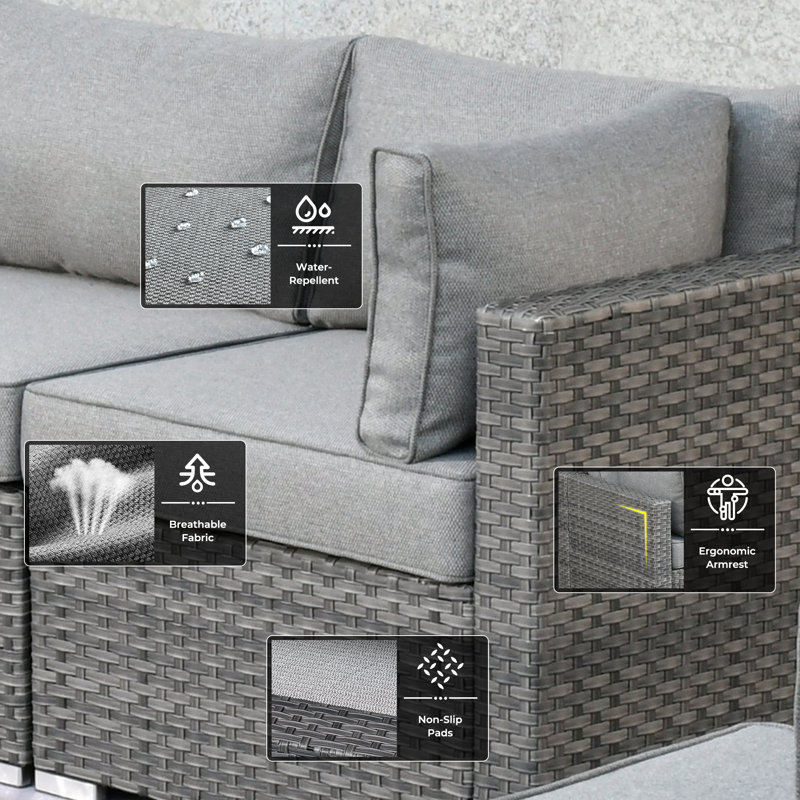 Ensemble de conversation d'extérieur 7 personnes avec coussins Chappotin, Gris clair