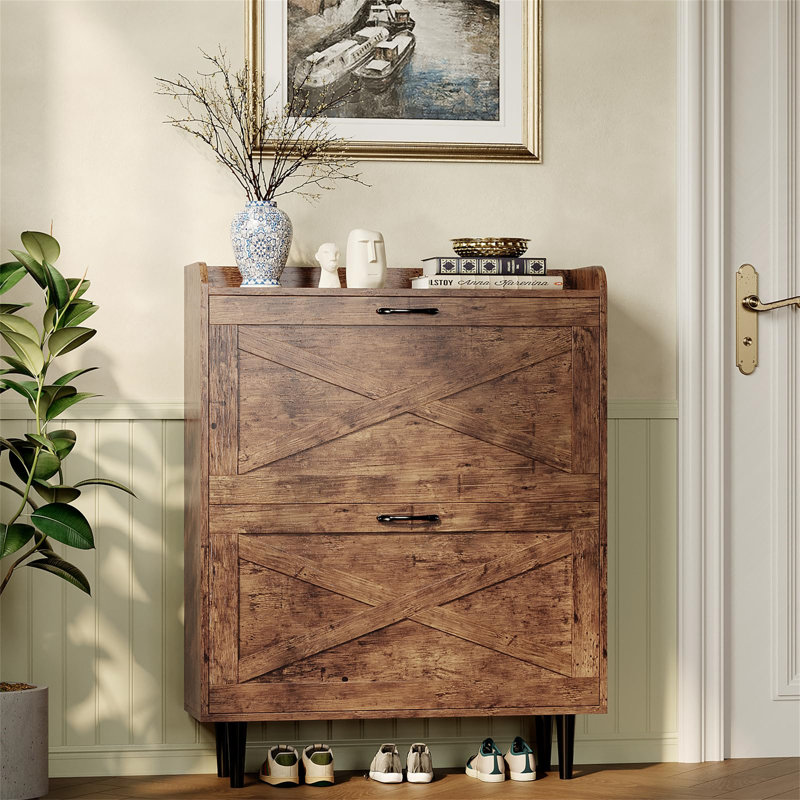 16 Pair Shoe Storage Cabinet, Dark Brown