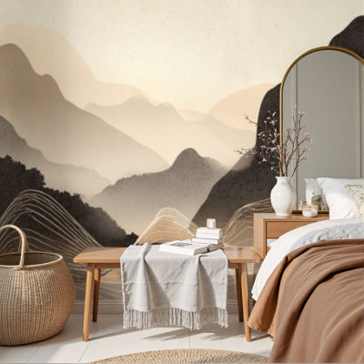 Peel and Stick Wallpaper Panoramic Organic Hills Subtle Watercolor Wall Murals 69"H x 96"W Removable PVC Wall Paper Self-Adhesive Wall Decor for Bedroom Living Room Home Office