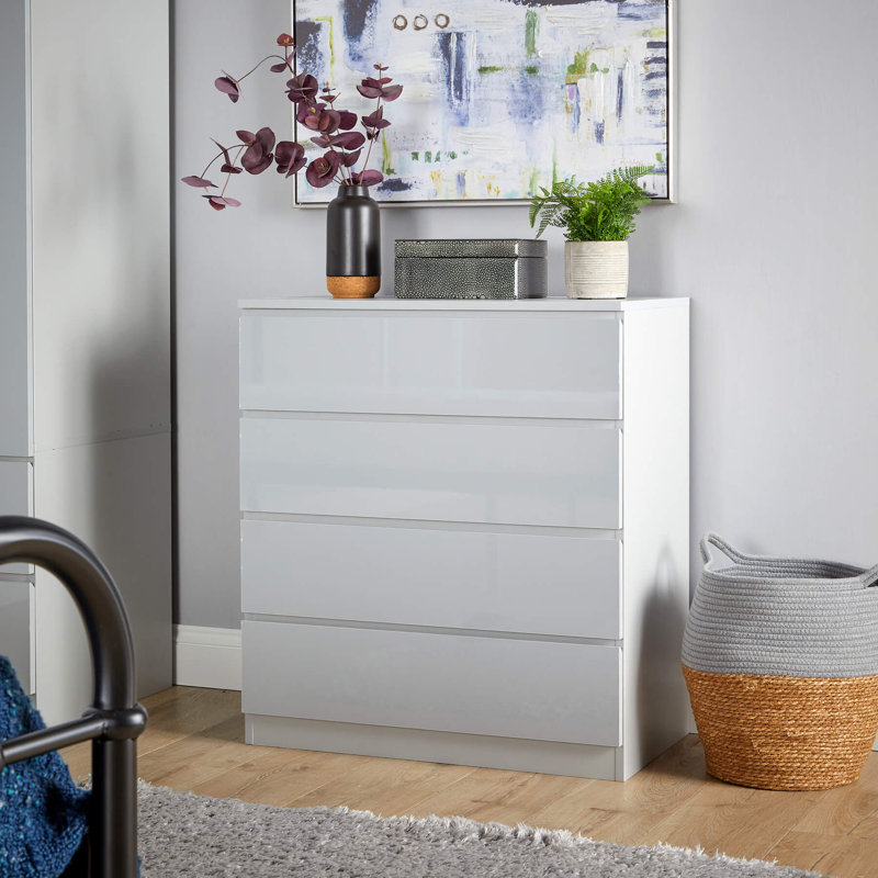Rishin 4 Drawer High Gloss Chest Storage Unit, Grey