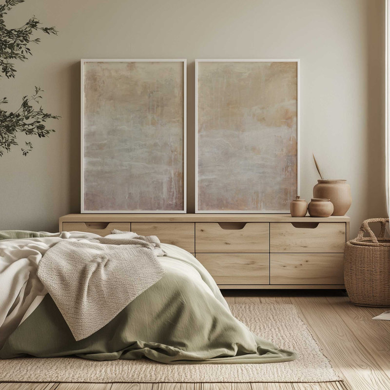 Ensemble de 2 imprimés calmes et nuages crème, 12 po x 8 po, Impression encadrée, Brun Belvinder