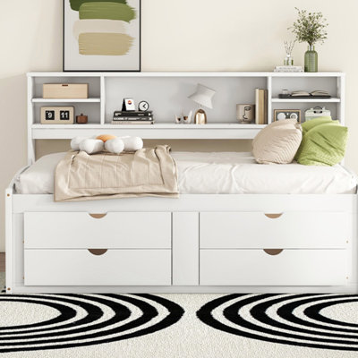 Full Size Wood Daybed With 2 Bedside Cabinets, Upper Shelves And 4 Drawers (Daybed) by Lark Manor