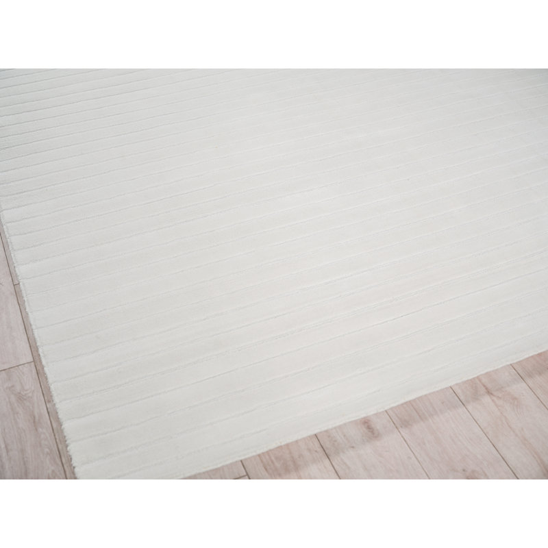 Amani Modern Handmade Silky Nylon, White Area Rug, Rectangle 2' x 3'