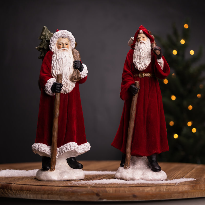 Figurine de père Noël en flocons avec capuche et bâton (ensemble de 2)