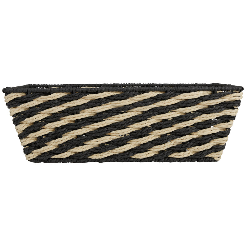  Striped Woven Basket In Black, 5.12" H x 12.9" W x 14.9" D, Black