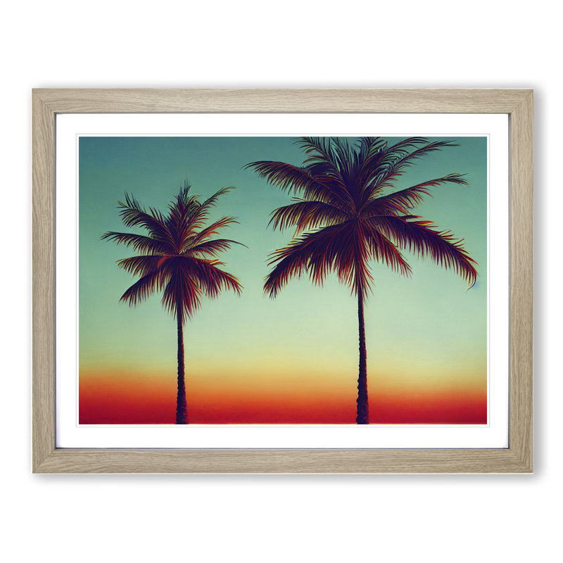 Handsome Palm Trees 1 Piece Single Picture Frame Wall Art, 46cm H x 64cm W x 2cm D, Oak Framed
