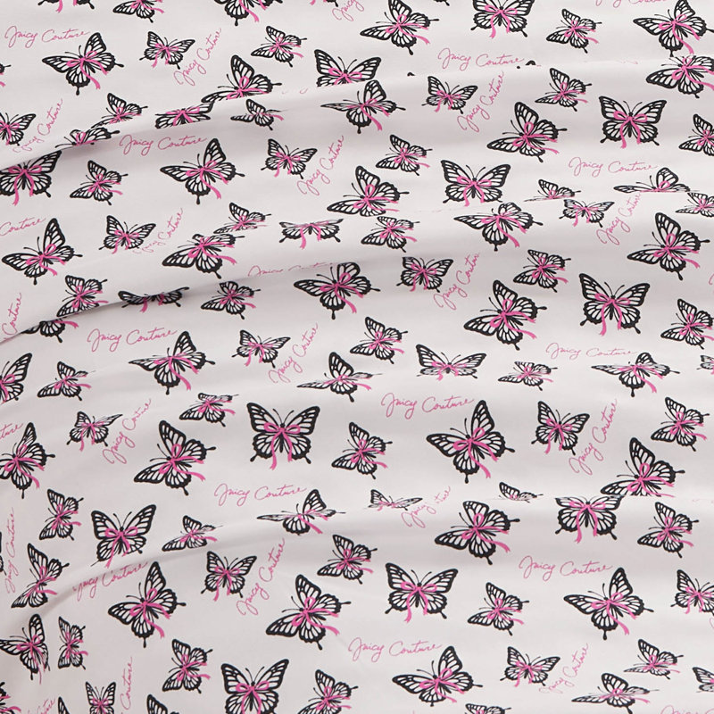 Juicy Couture Printed Microfiber Sheet Set, Queen, Butterfly Bow Toss