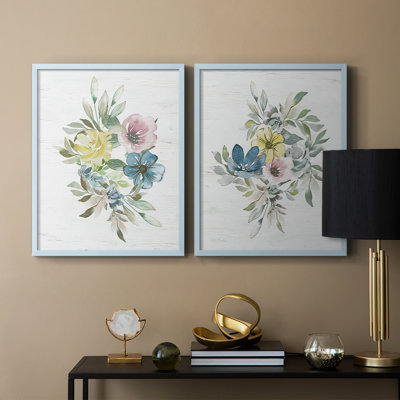 «Spring Meadow Arrangement I», reproduction encadrée de qualité supérieure - prête à être accrochée - aucun clou requis - aucun clou requis