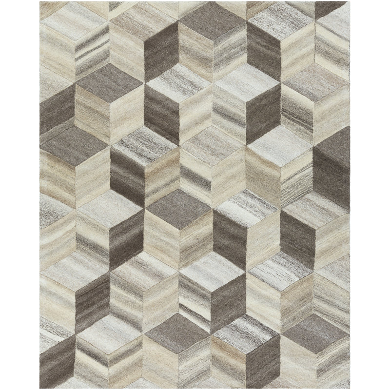 Mountain Wool Geometric Area Rug in Butter/Khaki, Rectangle 8' x 10'