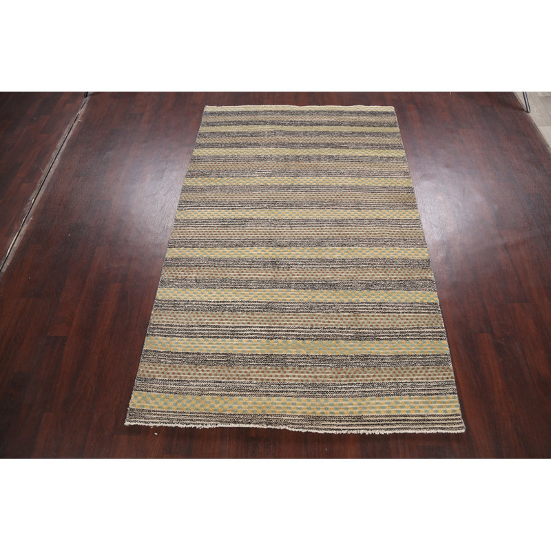 Tapis unique en laine noué à la main beige et brun nouvel âge 5 pi 1 po x 8 pi