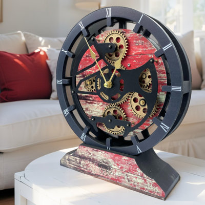 Mantel Clock 16" Round for Living Room decor with Real Moving Gears transformable into a Wall Clock (detachable base) Canada Collection