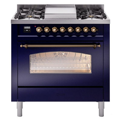 ILVE Nostalgie II Series 36 inch Dual Fuel Range with 6 Burners, Griddle (Glass Door)