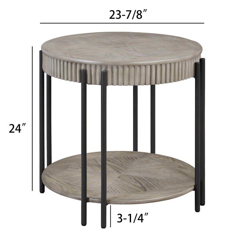 Table 3 pièces pour le salon: table basse ronde et 2 tables de bout, pieds en métal, tablette de rangement, finition brun / brun clair
