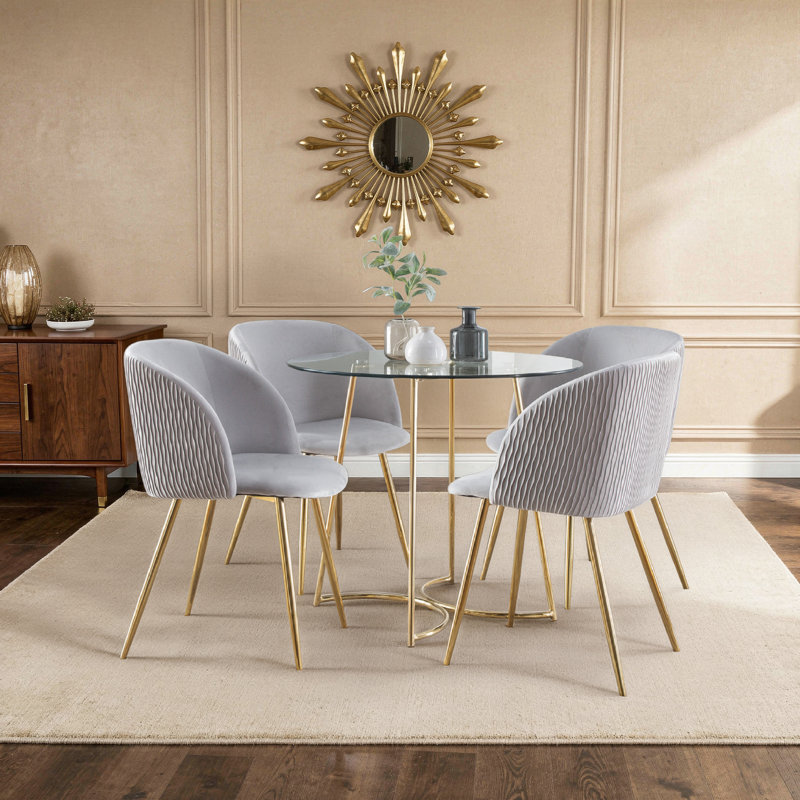 Terrance 18.5" Velvet Upholstered Parson Chairs with Pattern Seat Back, Silver Wave Velvet