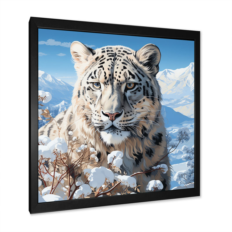 Tigre blanc en hiver V - impression, H 36 po x l 36 po x P 1,5 po, Cadre photo noir
