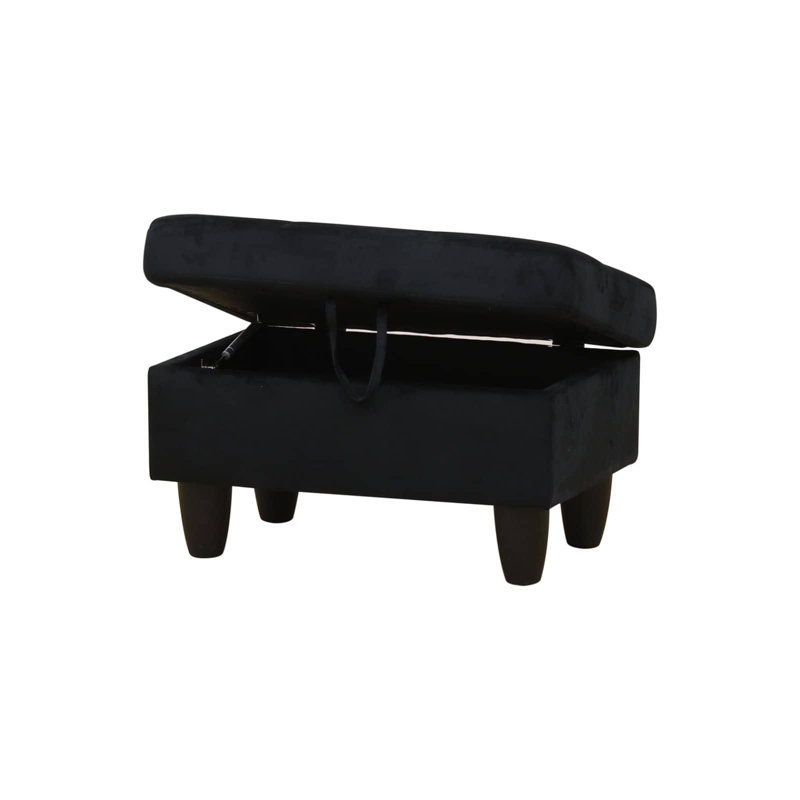 Velvet Upholstered 28.5" Wide Storage Ottoman, Black