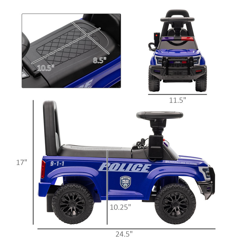 Blue Police Truck Ride-On with PA System and Storage