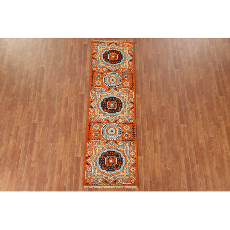 Orange Traditional  Wool Runner Rug 2x8