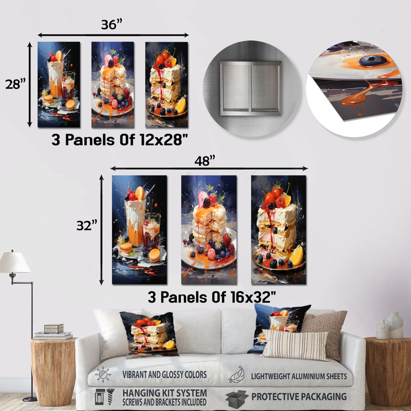 Expressive Cravings Desserts - Ensemble de salon mural en métal 3 desserts, H 32 po x l 48 po