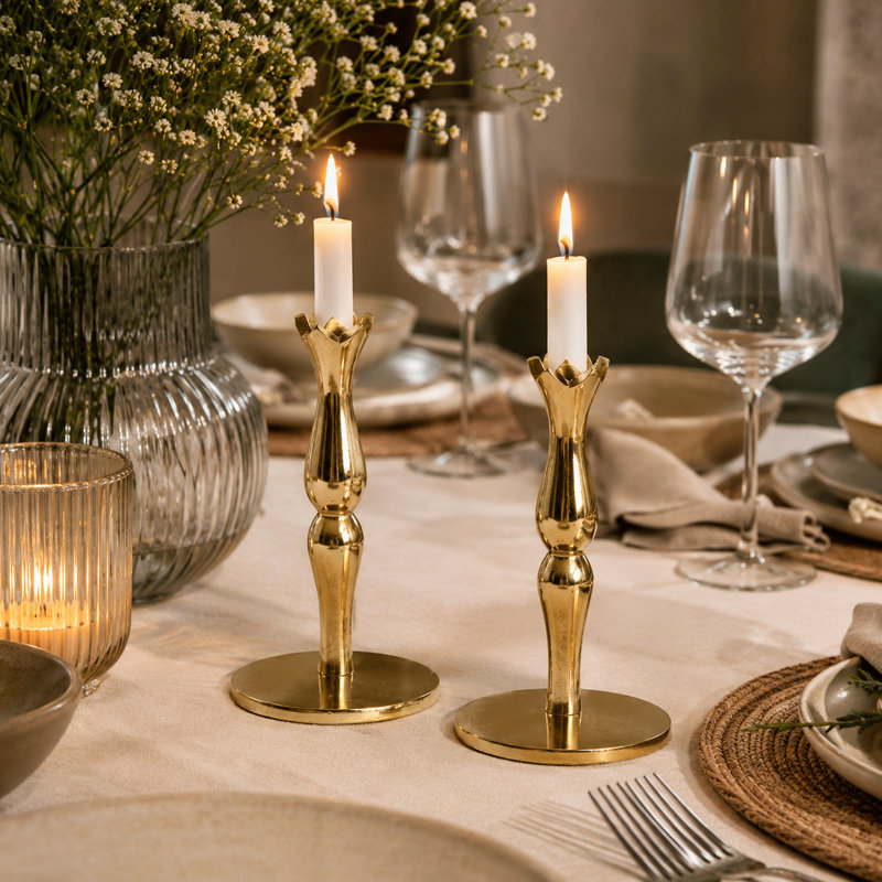  Holiday Accents Brass 6" Candlesticks – Set of 2, 7.25" H x 4.5" W x 7" D
