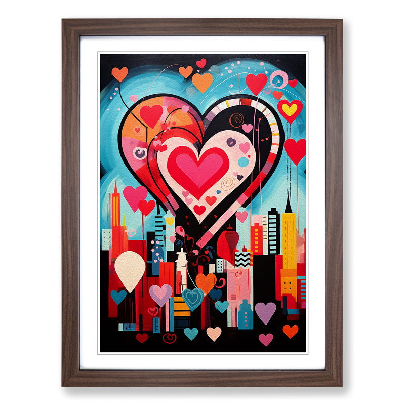 Love Heart Constructivism - Single Picture Frame Print on Wood, Walnut Framed, 64cm H x 46cm W x 2cm D