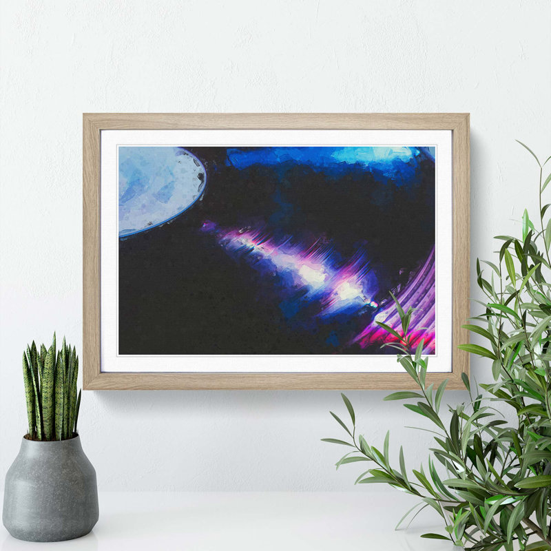 Vinyl Record Spin in Abstract - Picture Frame Graphic Art Print, 60cm H x 91cm W x 2cm D, Oak