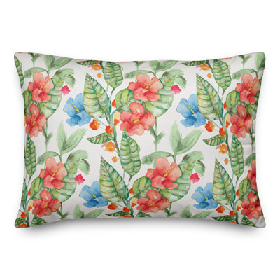 Tropical Floral Pattern Outdoor Throw Pillow