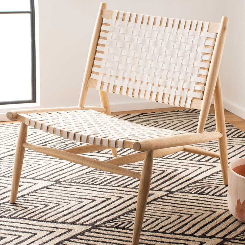 Chaise d'appoint en cuir Laylon, Naturel, Cuir véritable blanc