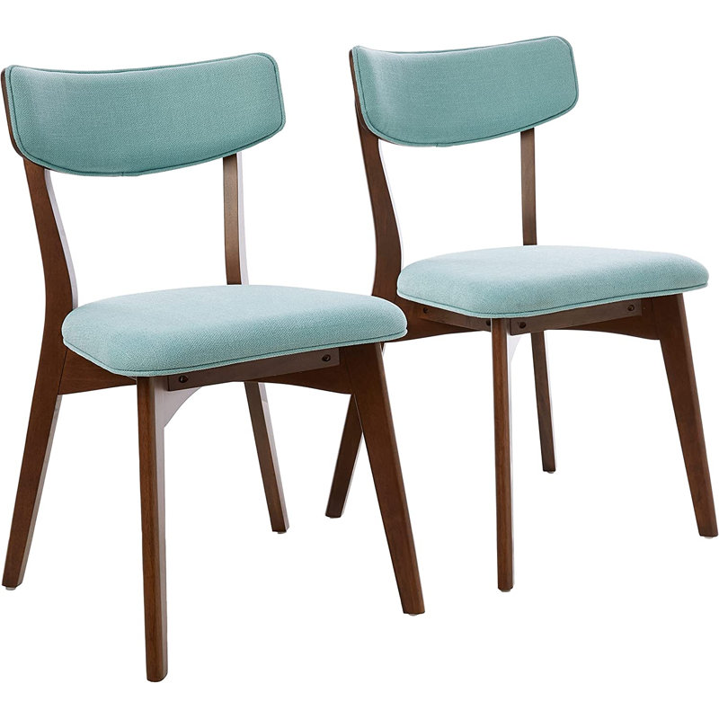 Mint Upholstered Side Chair with Natural Walnut Frame, Set of 2