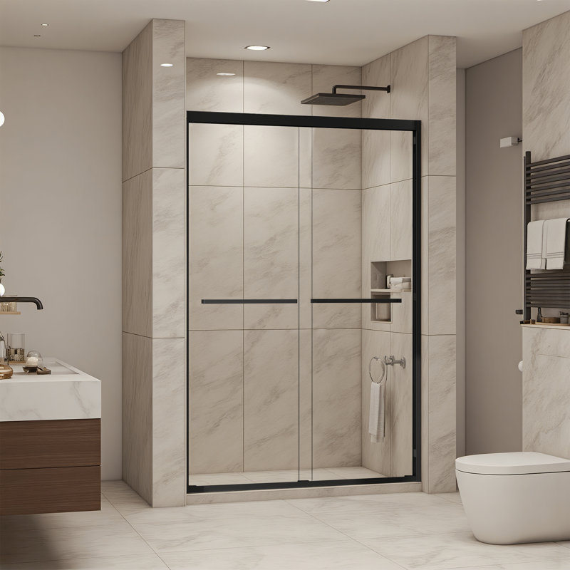 48" W x 72" H Metal Framed Shower Enclosure Double Sliding Glass Shower Door with Clear Tempered Glass
