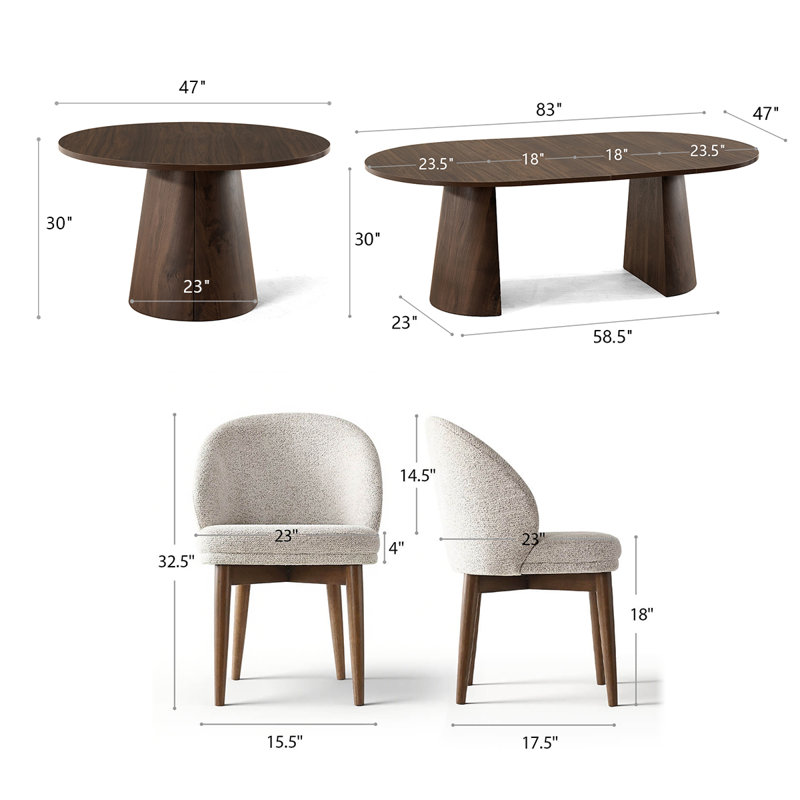 Ensemble repas extensible Modern, 7 pièces : table, 6 chaises, Beige