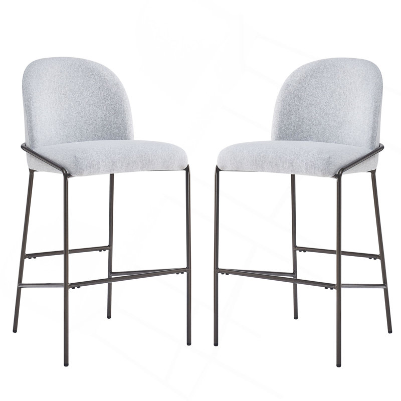 Galen Indoor Metal Upholstered Barstool, Antique Bronze Finish Frame With Gray Fabric, Set Of 2, Gray