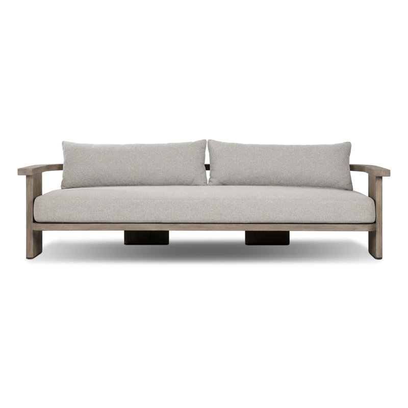 Javel 96 " W Teak Solid Wood Patio Sofa with Cushions, Hayes Fog, Stained Aged Grey